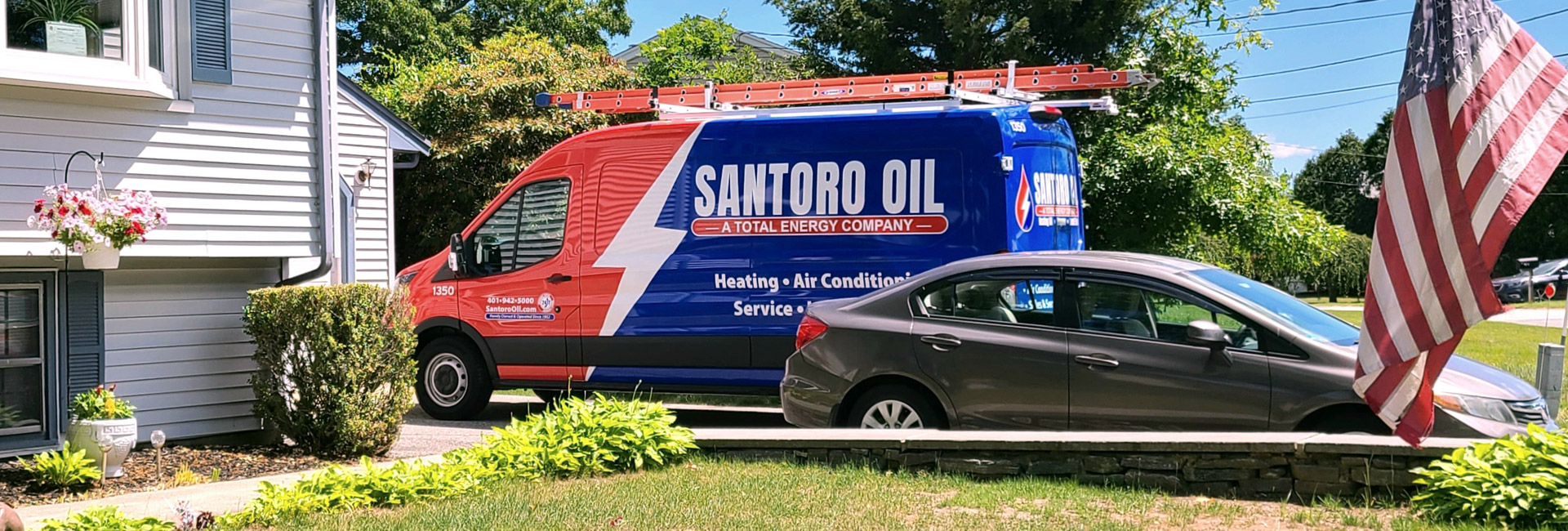 Santoro Oil service truck onsite at a home in RI or Southeastern MA